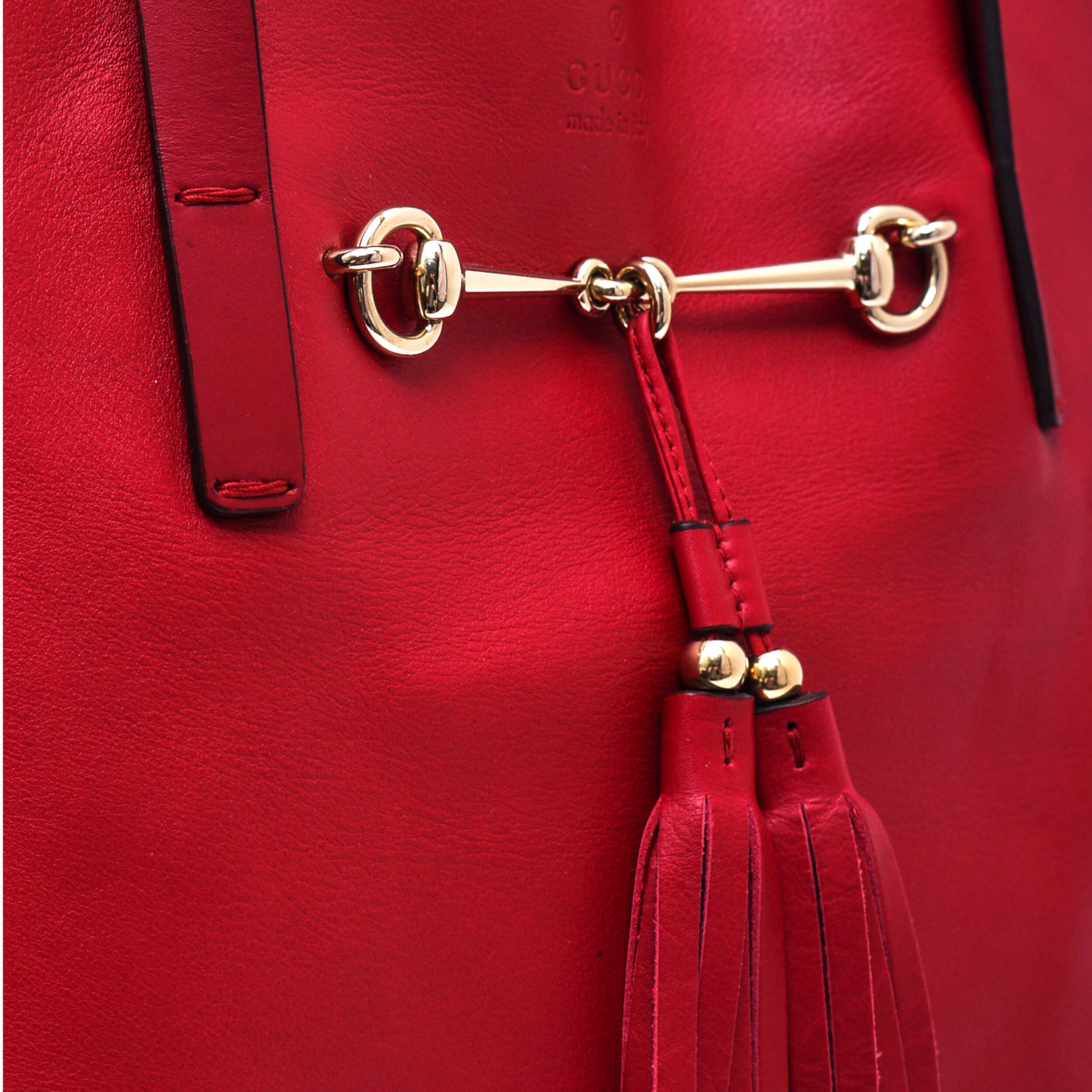 Gucci - Cherry Leather Horsebit Tassel Small Shopper Bag